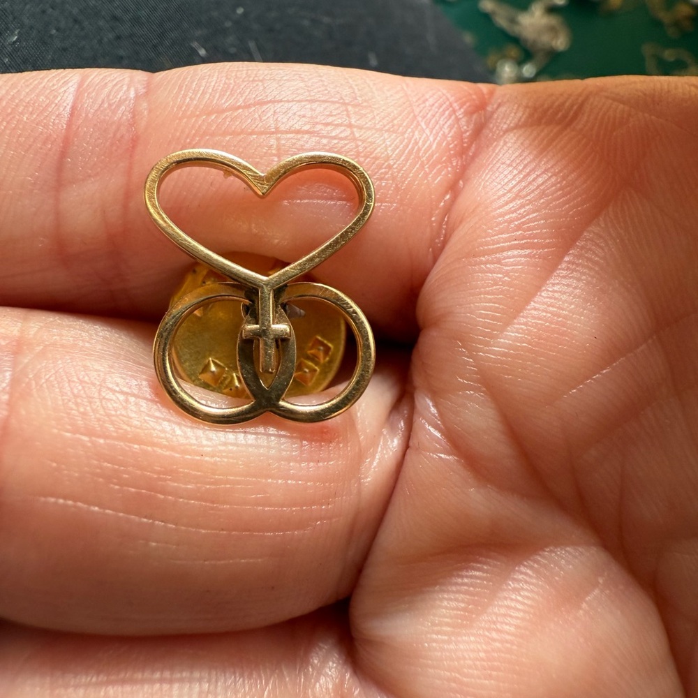 Gold Tone Heart with Cross Pin